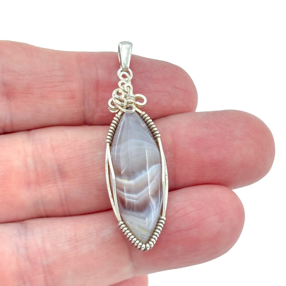 Vintage Sterling Silver 925 Banded Agate Pendant